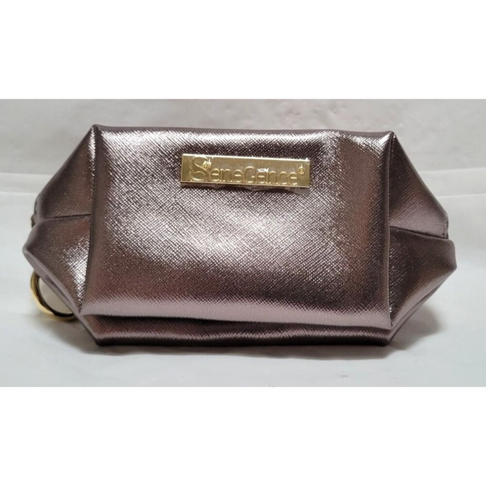 SeneGence Metallic Gun Metal Cosmetic Makeup Bag With Gold Zipper